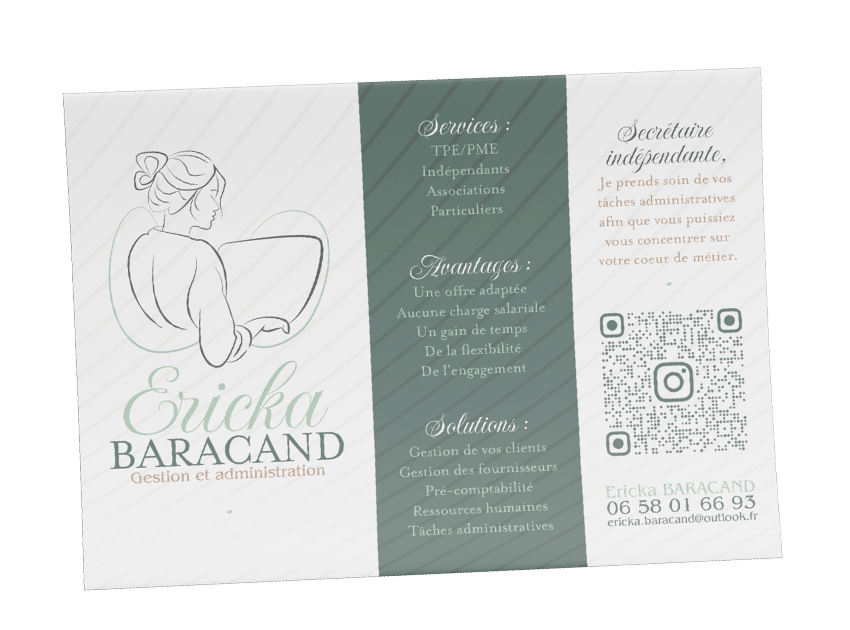 Présentation du flyer A6 d'Ericka BARACAND.