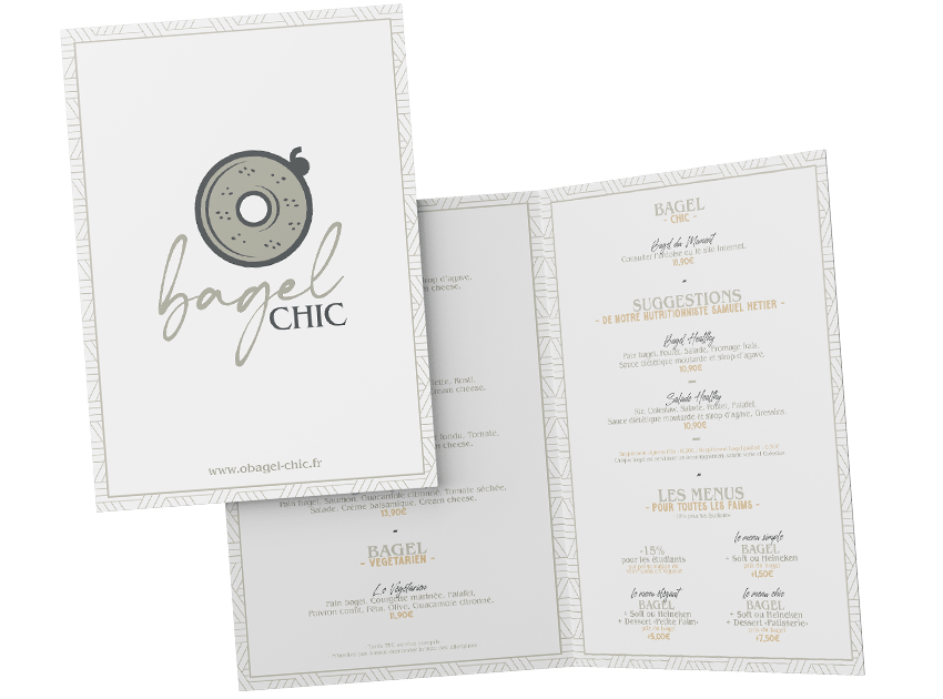 Présentation du dépliant du menu d'O'BAGEL CHIC.